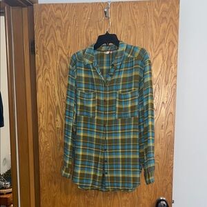 Pilcro Anthropologie Plaid Button-Down Shirt - Blue and Yellow size Large